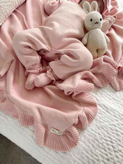 Organic Cotton Ruffle Baby Booties - Powder Pink