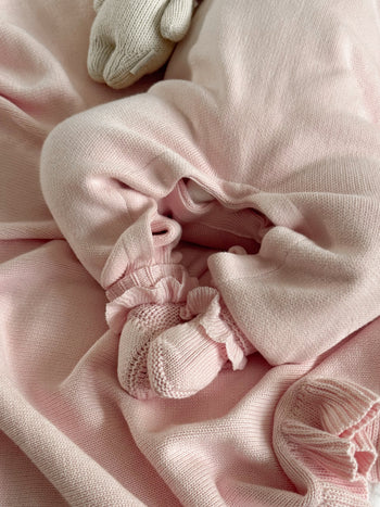 Organic Cotton Ruffle Baby Booties - Powder Pink