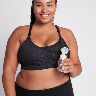 Océane 4 - Medium Support Nursing & Hands Free Pumping Sports Bra (Black Cheetah)