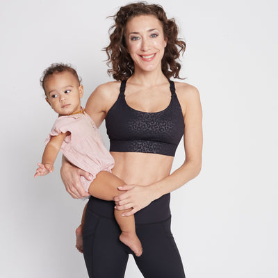 Océane 4 - Medium Support Nursing & Hands Free Pumping Sports Bra (Black Cheetah)