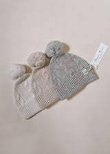 Cable Knit Pom Beanie babies - Heather Gray