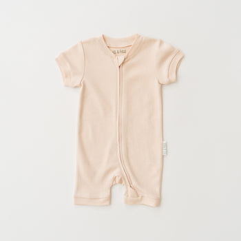 Kit & Petal Short Sleeve Romper in Rosy Peach