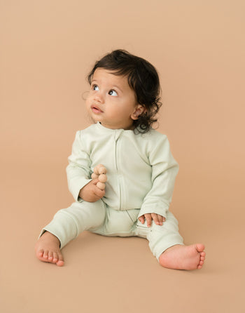 Kit & Petal Long Sleeve Romper in Leafy Green