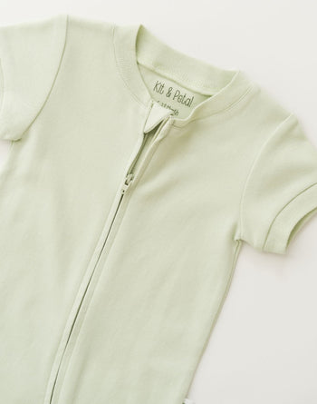 Kit & Petal Short Sleeve Romper in Leafy Green