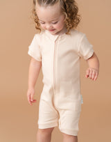 Kit & Petal Short Sleeve Romper in Rosy Peach