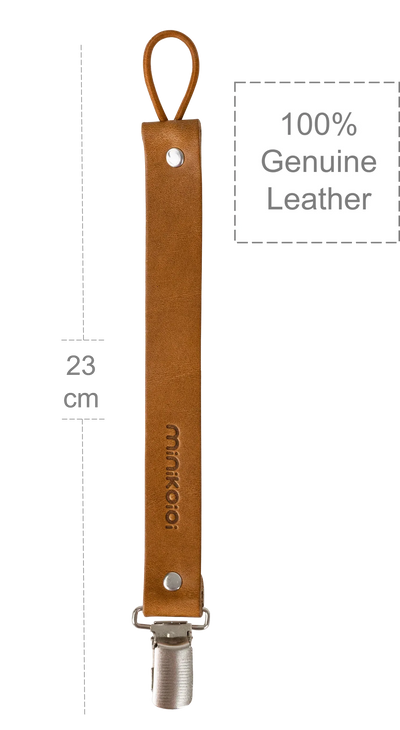 Genuine Leather Pacifier & Teether Holder with Non-Toxic Clip