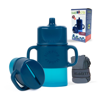 KiddyTrek 4-in-1 Sip & Snack Set – Food Pouch, Juice Box, Sippy & Snack Cup Holder
