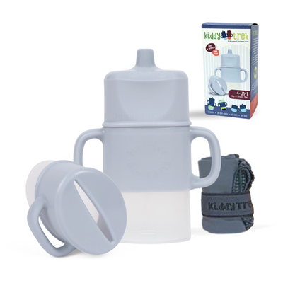 KiddyTrek 4-in-1 Sip & Snack Set – Food Pouch, Juice Box, Sippy & Snack Cup Holder
