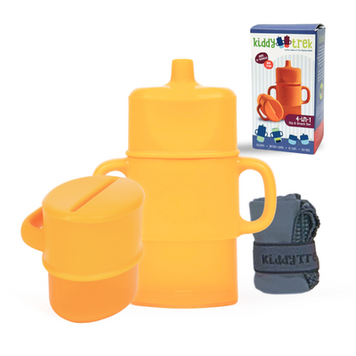 KiddyTrek 4-in-1 Sip & Snack Set – Food Pouch, Juice Box, Sippy & Snack Cup Holder