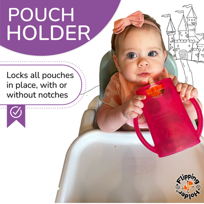 Flipping Holder DELUXE with Lid (Blue) – Food Pouch & Juice Box Holder