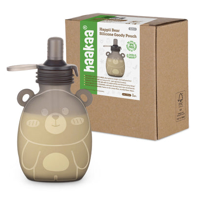 Haakaa Happii Bear Silicone Goody Pouch – Reusable Baby Food Pouch with Straw (170ml / 500ml)