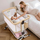 Momfann 4-in-1 Bedside Bassinet – Bedside Sleeper with Mesh Sides, Wheels & Storage