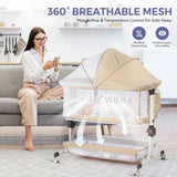 Momfann 4-in-1 Bedside Bassinet – Bedside Sleeper with Mesh Sides, Wheels & Storage