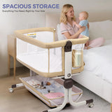 Momfann 4-in-1 Bedside Bassinet – Bedside Sleeper with Mesh Sides, Wheels & Storage