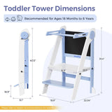 Momfann Foldable Toddler Tower with Chalkboard – Wooden Kitchen Step Stool