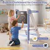 Momfann Foldable Toddler Tower with Chalkboard – Wooden Kitchen Step Stool