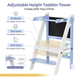 Momfann Foldable Toddler Tower with Chalkboard – Wooden Kitchen Step Stool