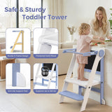 Momfann Foldable Toddler Tower with Chalkboard – Wooden Kitchen Step Stool