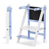 Momfann Foldable Toddler Tower with Chalkboard – Wooden Kitchen Step Stool