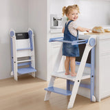 Momfann Foldable Toddler Tower with Chalkboard – Wooden Kitchen Step Stool