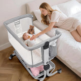 Momfann 4-in-1 Bedside Bassinet – Bedside Sleeper with Mesh Sides, Wheels & Storage