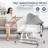 Momfann 4-in-1 Bedside Bassinet – Bedside Sleeper with Mesh Sides, Wheels & Storage