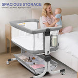 Momfann 4-in-1 Bedside Bassinet – Bedside Sleeper with Mesh Sides, Wheels & Storage