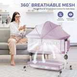 Momfann 4-in-1 Bedside Bassinet – Bedside Sleeper with Mesh Sides, Wheels & Storage