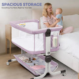 Momfann 4-in-1 Bedside Bassinet – Bedside Sleeper with Mesh Sides, Wheels & Storage