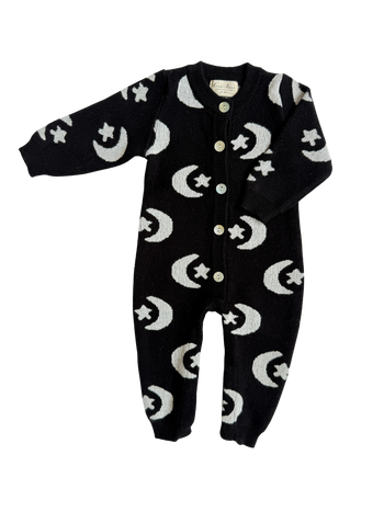 Midnight Moon & Stars Knit Jumpsuit – Celestial Comfort in Organic Cotton