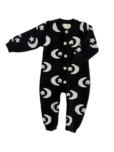 Midnight Moon & Stars Knit Jumpsuit – Celestial Comfort in Organic Cotton