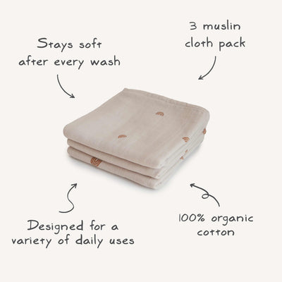 Mushie Organic Cotton Muslin Cloths 3-Pack