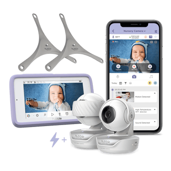 Hubble Nursery Pal Deluxe Twin baby monitor with 5-inch parent screen and portable camera setup