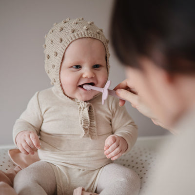 Mushie Flower Training Toothbrush – Silicone Toddler Toothbrush