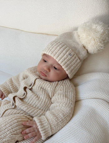 Organic Cotton Baby Pom Beanie – French Cream