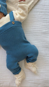 High-Waisted Knit Suspenders - Denim Blue