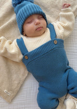 High-Waisted Knit Suspenders - Denim Blue