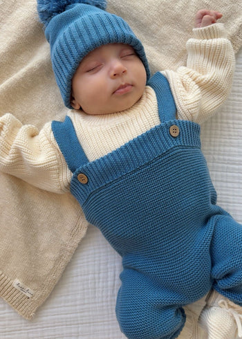 High-Waisted Knit Suspenders - Denim Blue