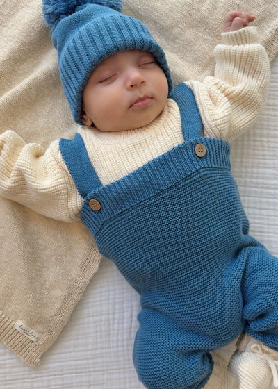 High-Waisted Knit Suspenders - Denim Blue