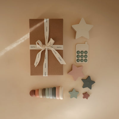 Play Time Baby Gift Set – Phone Press Toy, Nesting Stars & Stacking Rings