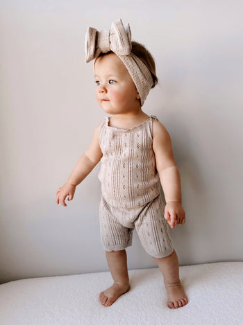 Pointelle Baby Romper - Heather Beige