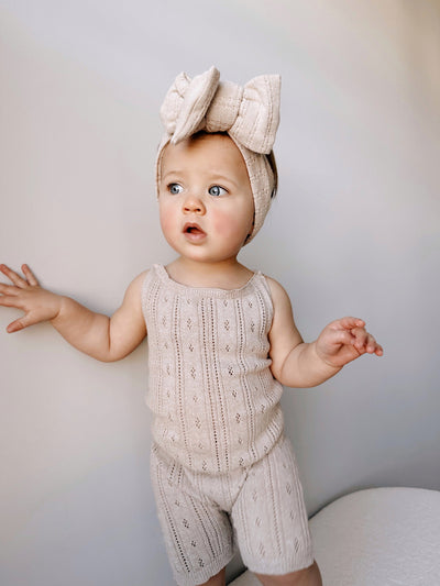 Pointelle Baby Romper - Heather Beige