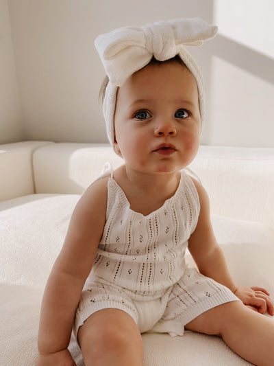 Pointelle Baby Romper - White