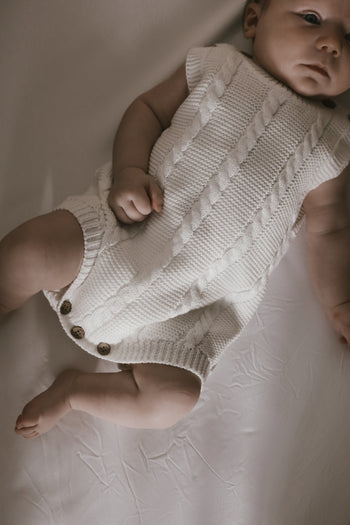 Cable Knit Summer Baby Romper - White