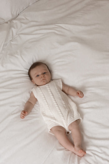 Cable Knit Summer Baby Romper - White