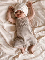 Rib Detail Short Baby Romper - Heather Beige