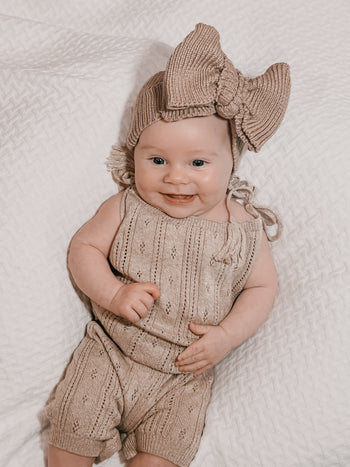 Pointelle Baby Romper - Heather Beige