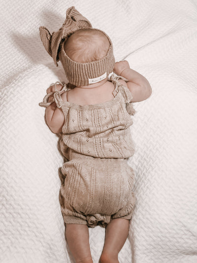 Pointelle Baby Romper - Heather Beige