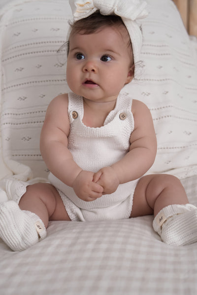 Novelty Knit Baby Romper - White