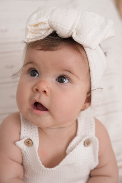 Luna + Luca Pointelle Bow Headband - White